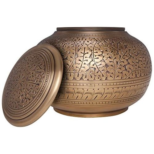  Liliane Memorials Antique Bronze Brass Cremation Urn - Low Profile Vignette Model fremation urn for Human Ashes - Suitable for Cemetery Burial or Niche - Large Size fits Remains of Adults up to 180