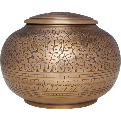  Liliane Memorials Antique Bronze Brass Cremation Urn - Low Profile Vignette Model fremation urn for Human Ashes - Suitable for Cemetery Burial or Niche - Large Size fits Remains of Adults up to 180