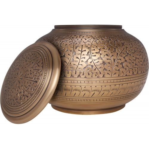  Liliane Memorials Antique Bronze Brass Cremation Urn - Low Profile Vignette Model fremation urn for Human Ashes - Suitable for Cemetery Burial or Niche - Large Size fits Remains of Adults up to 180