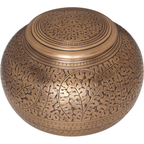  Liliane Memorials Antique Bronze Brass Cremation Urn - Low Profile Vignette Model fremation urn for Human Ashes - Suitable for Cemetery Burial or Niche - Large Size fits Remains of Adults up to 180