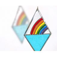 LilikoiArtStudio Handmade Ocean Rainbow Stained Glass