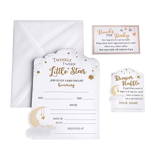  Lillian Rose Twinkle Little Star Theme Baby Shower Invitation Set, White