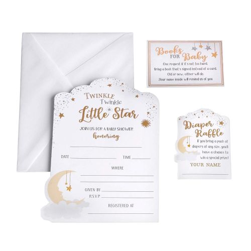  Lillian Rose Twinkle Little Star Theme Baby Shower Invitation Set, White