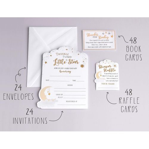  Lillian Rose Twinkle Little Star Theme Baby Shower Invitation Set, White