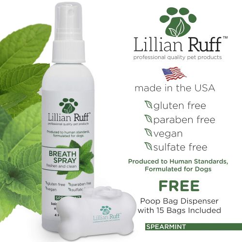  Lillian Ruff Dog Breath Freshener Spray - Spearmint Flavor- Safe for Cats - Fight Bad Breath, Dental Plaque and Tartar - Boost Immune System