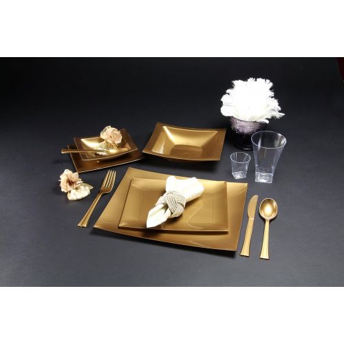  Lillian Tablesettings Lillian 24-Pack Square Paper Plates, 7-Inch, Gold