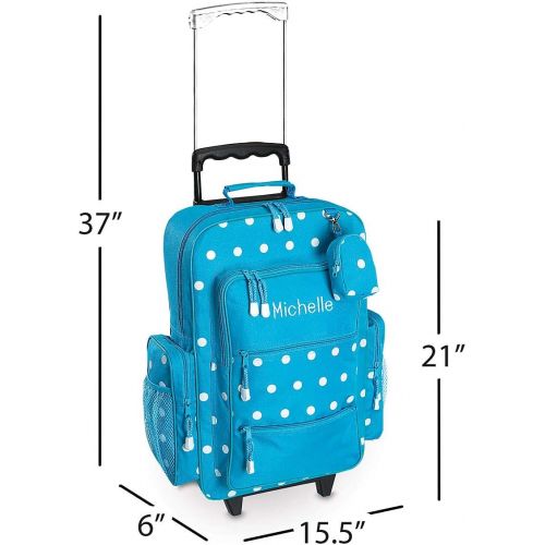  Personalized Rolling Luggage for Kids  Turquoise Polka-Dot Design, 15.5 x 6 x 23H, By Lillian Vernon