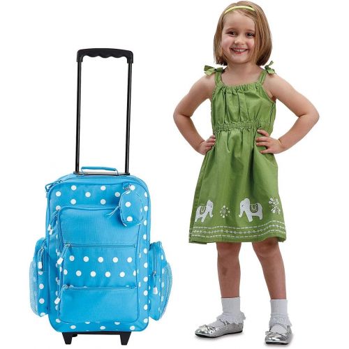  Personalized Rolling Luggage for Kids  Turquoise Polka-Dot Design, 15.5 x 6 x 23H, By Lillian Vernon