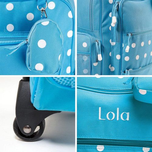  Personalized Rolling Luggage for Kids  Turquoise Polka-Dot Design, 15.5 x 6 x 23H, By Lillian Vernon