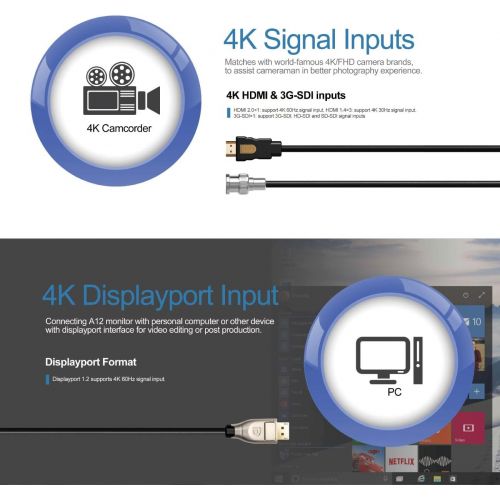  Lilliput A12 Monitor DSLR Camera 12.5” 4K HDMI 3G-SDI 3840X2160 Monitor for Sony FS5 FS7 F5 F55 RED Scarlet-W Weapon Raven Epic-W ARRI Alexa Mini Canon C200 C300 II DJI Ronin