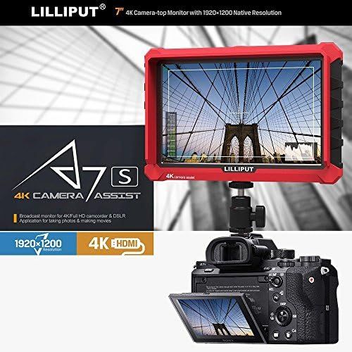  Lilliput A7S 7 Inch On Camera Field Monitor Supports 4K HDMI Input Loop Output 1920x1200 Resolution 1000:1 Contrast 500cdM2 Brightness 170 Degree Viewing Angle With LP-E6 battery