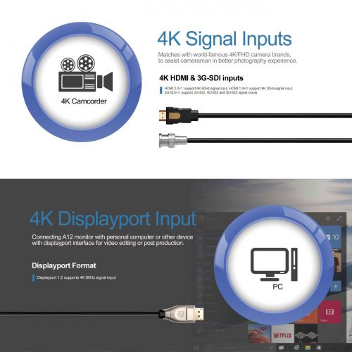  Lilliput A12 Monitor DSLR Camera 12.5” 4K HDMI 3G-SDI 3840X2160 Monitor for SONY FS5 FS7 F5 F55 RED SCARLET-W WEAPON RAVEN EPIC-W ARRI ALEXA Mini Canon C200 C300 II DJI Ronin