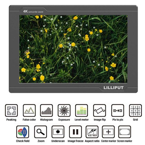  Lilliput FS7 Camera Monitor with 7 Inch IPS Full 4K HD Display 1920x1200 High Resolution 1000:1 Contrast for Camcorder DSLR US Plug with Andoer Cleaning Cloth