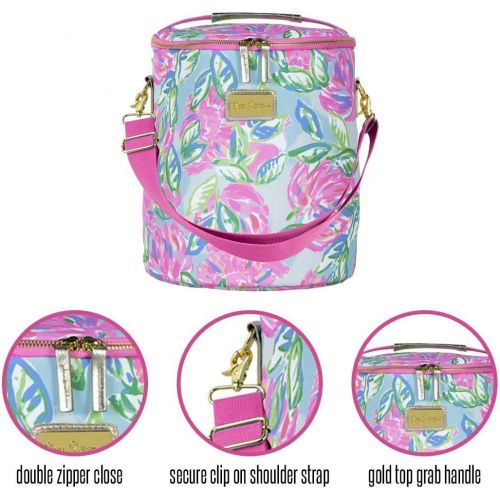  Lilly Pulitzer Pink/Blue/Green Insulated Soft Beach Cooler with Adjustable/Removable Strap and Double Zipper Close, Totally Blossom