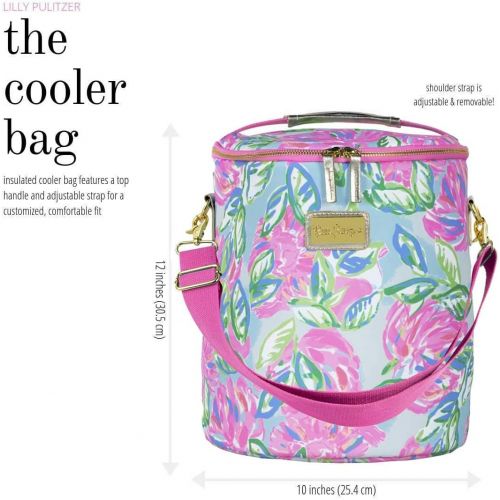  Lilly Pulitzer Pink/Blue/Green Insulated Soft Beach Cooler with Adjustable/Removable Strap and Double Zipper Close, Totally Blossom