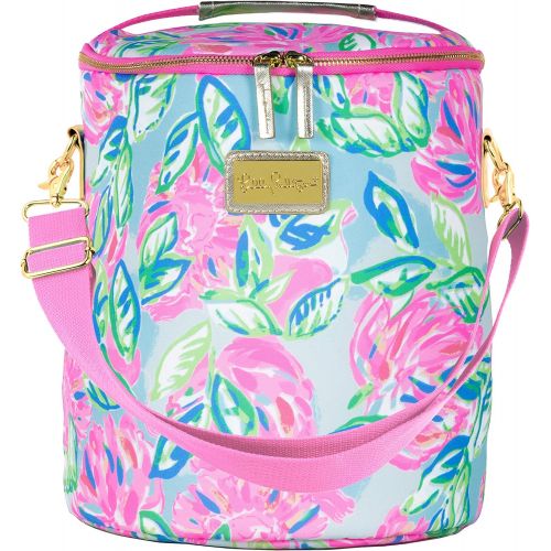  Lilly Pulitzer Pink/Blue/Green Insulated Soft Beach Cooler with Adjustable/Removable Strap and Double Zipper Close, Totally Blossom