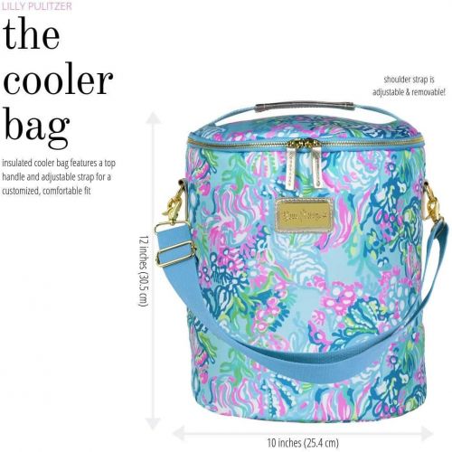  Lilly Pulitzer Blue/Green Insulated Soft Beach Cooler with Adjustable/Removable Strap and Double Zipper Close, Aqua La Vista