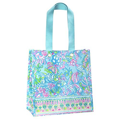  Lilly Pulitzer Blue/Green Market Shopper Bag, Reusable Grocery Tote with Comfortable Shoulder Straps, Aqua La Vista