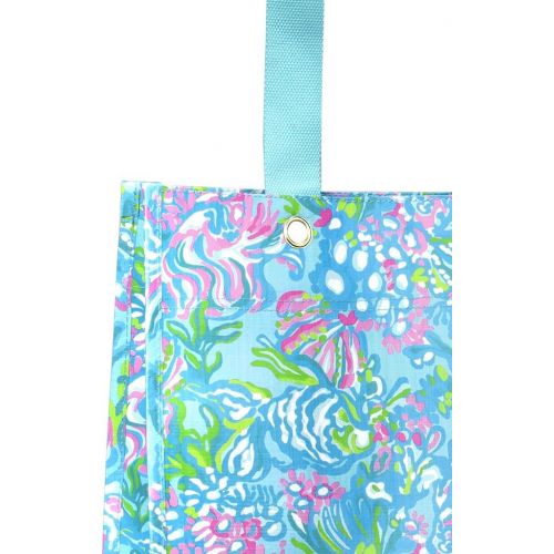  Lilly Pulitzer Blue/Green Market Shopper Bag, Reusable Grocery Tote with Comfortable Shoulder Straps, Aqua La Vista