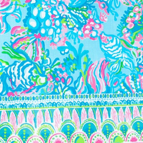  Lilly Pulitzer Blue/Green Market Shopper Bag, Reusable Grocery Tote with Comfortable Shoulder Straps, Aqua La Vista