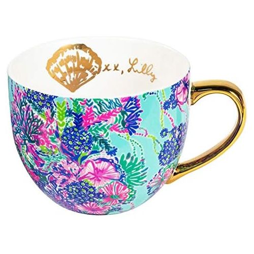  [아마존베스트]Lilly Pulitzer 12 Ounce Ceramic Coffee/Tea Mug with Gold Handle and Gift Box, Beach You To It