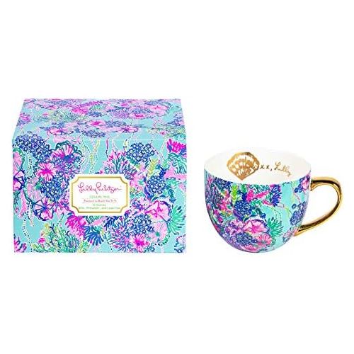  [아마존베스트]Lilly Pulitzer 12 Ounce Ceramic Coffee/Tea Mug with Gold Handle and Gift Box, Beach You To It