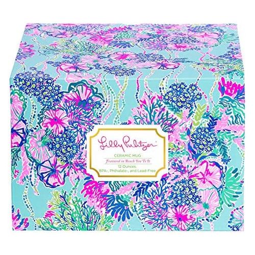  [아마존베스트]Lilly Pulitzer 12 Ounce Ceramic Coffee/Tea Mug with Gold Handle and Gift Box, Beach You To It