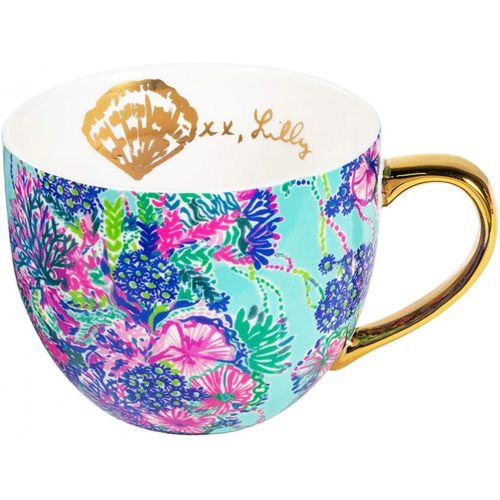  [아마존베스트]Lilly Pulitzer 12 Ounce Ceramic Coffee/Tea Mug with Gold Handle and Gift Box, Beach You To It