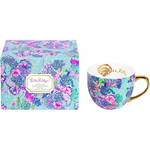  [아마존베스트]Lilly Pulitzer 12 Ounce Ceramic Coffee/Tea Mug with Gold Handle and Gift Box, Beach You To It