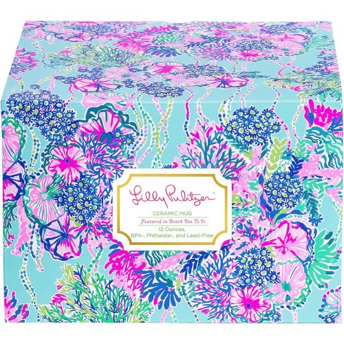  [아마존베스트]Lilly Pulitzer 12 Ounce Ceramic Coffee/Tea Mug with Gold Handle and Gift Box, Beach You To It