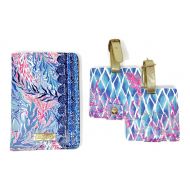 Lilly Pulitzer Travel Set, Leatherette Passport Cover/Holder/Wallet and 2 Luggage Tags, Kaleidoscope Coral