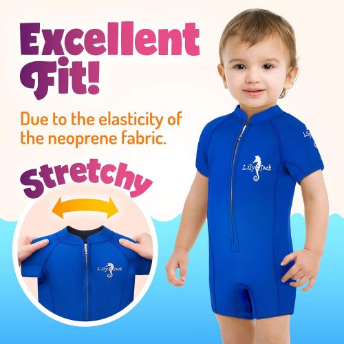  Lily&Jack Baby Neoprene 3mm Wetsuit and Swimwear for BoyGirl Toddlers with UV Protection (Blue, Pink, Red, Green)