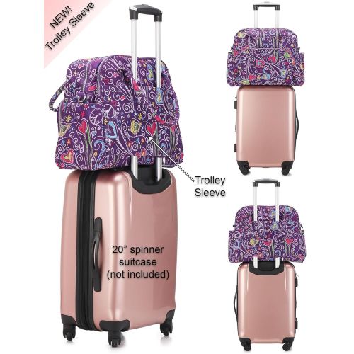  Lily & Drew Carry On Weekender Overnight Travel Shoulder Bag for 15.6 Inch Laptop Computers for Women (Purple-Peace-Hearts)