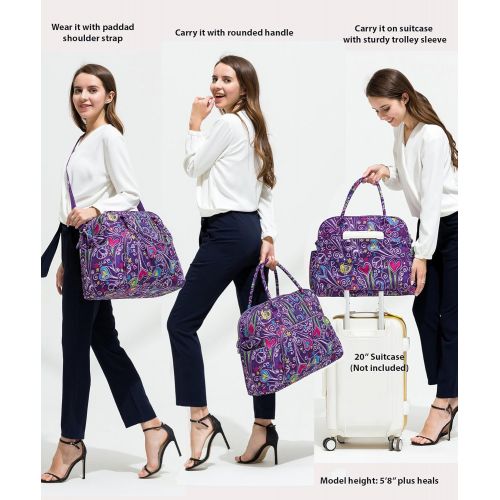  Lily & Drew Carry On Weekender Overnight Travel Shoulder Bag for 15.6 Inch Laptop Computers for Women (Purple-Peace-Hearts)