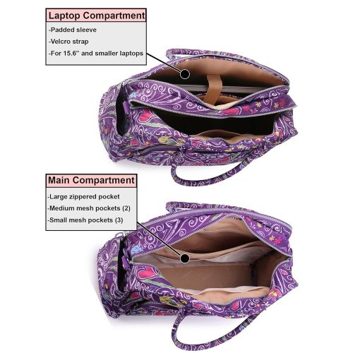  Lily & Drew Carry On Weekender Overnight Travel Shoulder Bag for 15.6 Inch Laptop Computers for Women (Purple-Peace-Hearts)