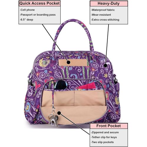  Lily & Drew Carry On Weekender Overnight Travel Shoulder Bag for 15.6 Inch Laptop Computers for Women (Purple-Peace-Hearts)