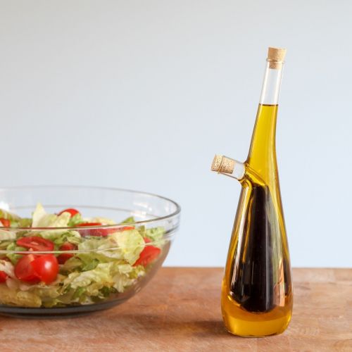  Lilys Home Glass Olive Oil and Vinegar Dispenser, A Beautiful Addition to Any Kitchen and Dinnerware Set (15 Ounces & 10 Ounces)