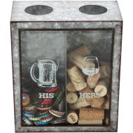 Lilys Home His and Hers Wine Cork and Beer Cap Holder, Makes The Ideal Gift for The Happy and Hydrated Couple, Galvanized Metal (7 3/8 x 4 x 8 3/4)