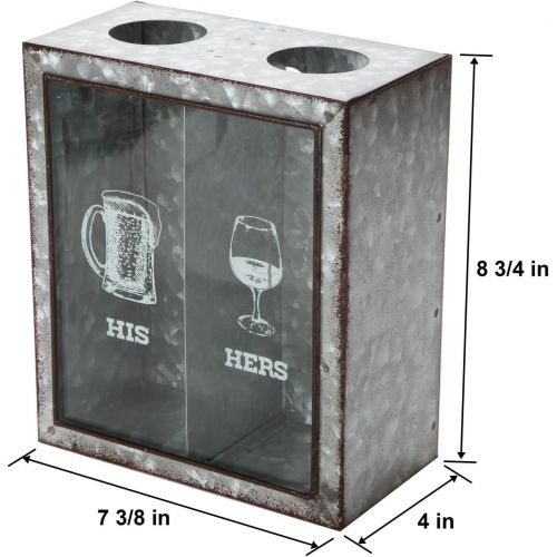  Lilys Home His and Hers Wine Cork and Beer Cap Holder, Makes The Ideal Gift for The Happy and Hydrated Couple, Galvanized Metal (7 3/8 x 4 x 8 3/4)