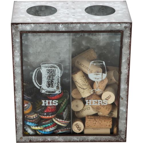  Lilys Home His and Hers Wine Cork and Beer Cap Holder, Makes The Ideal Gift for The Happy and Hydrated Couple, Galvanized Metal (7 3/8 x 4 x 8 3/4)