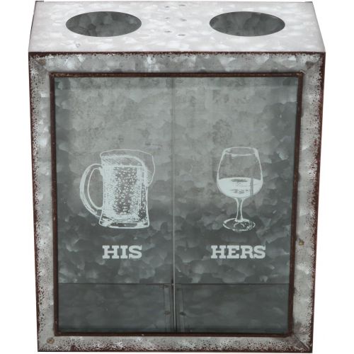  Lilys Home His and Hers Wine Cork and Beer Cap Holder, Makes The Ideal Gift for The Happy and Hydrated Couple, Galvanized Metal (7 3/8 x 4 x 8 3/4)