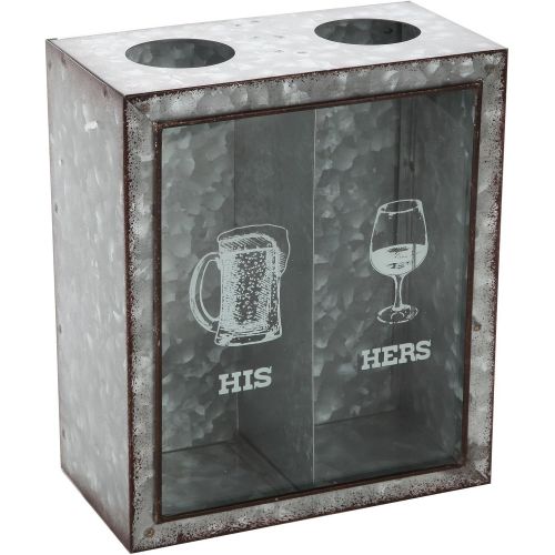  Lilys Home His and Hers Wine Cork and Beer Cap Holder, Makes The Ideal Gift for The Happy and Hydrated Couple, Galvanized Metal (7 3/8 x 4 x 8 3/4)