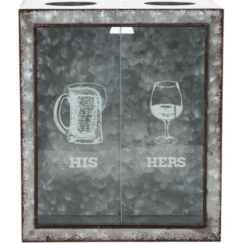  Lilys Home His and Hers Wine Cork and Beer Cap Holder, Makes The Ideal Gift for The Happy and Hydrated Couple, Galvanized Metal (7 3/8 x 4 x 8 3/4)