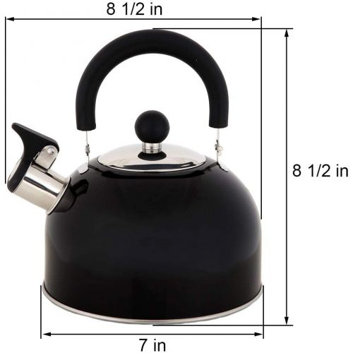  [아마존베스트]Lilys Home 2 Quart Stainless Steel Whistling Tea Kettle, the Perfect Stovetop Tea and Water Boilers for Your Home, Dorm, Condo or Apartment. (Black)