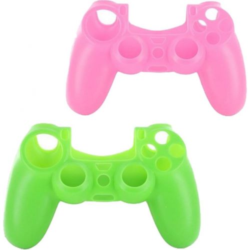  [아마존베스트]lilyy 2 Pack Silicone Case Skin Protector Cover for Playstation 4 PS4 Wireless Game Controller(Pink,Green)