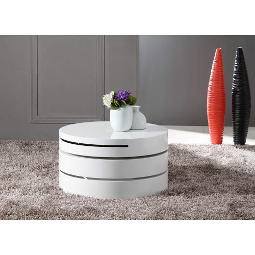  Limari Home The Takato Collection Modern 3 Tier Contemporary Circular Swivel MDF and Glass Living Room Storage Coffee Table, White