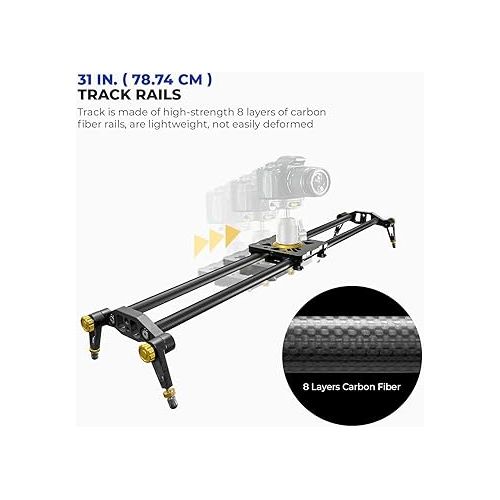  LimoStudio (Upgraded) 31.5 in Carbon Fiber Camera Slider, 80cm Dolly Track Rail, Smooth Bearing Stabilizer, Height Adjustable, Spirit Level, AGG1980