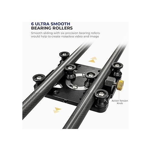  LimoStudio (Upgraded) 31.5 in Carbon Fiber Camera Slider, 80cm Dolly Track Rail, Smooth Bearing Stabilizer, Height Adjustable, Spirit Level, AGG1980