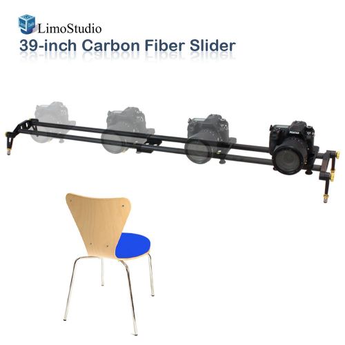  LimoStudio 39-inch DSLR Camera Slider Dolly Track, Video Stabilizer, Carbon Fiber Rail System, High Precision Smooth Bearing Slide with Standard Mount and Spirit Level, Photo Studi