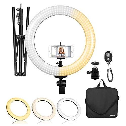  LimoStudio LED Ring Light 18-inch Diameter with Tripod Stand, Angle Adjusting Camera Holding Plate, Cell Phone Holding Clip, Color Filter Fabric Cover, Facial Beauty Photo Shooting